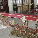 Console, table d'appoint, rouge, écaille de tortue, baroque, or, décor, design d'intérieur, faux fini